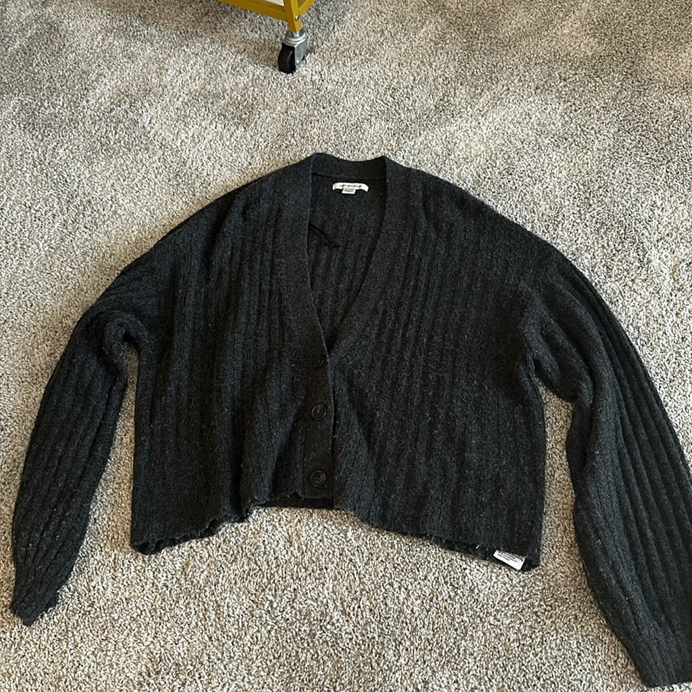 Dark Grey Cropped Cardigan Button Up Sweater
